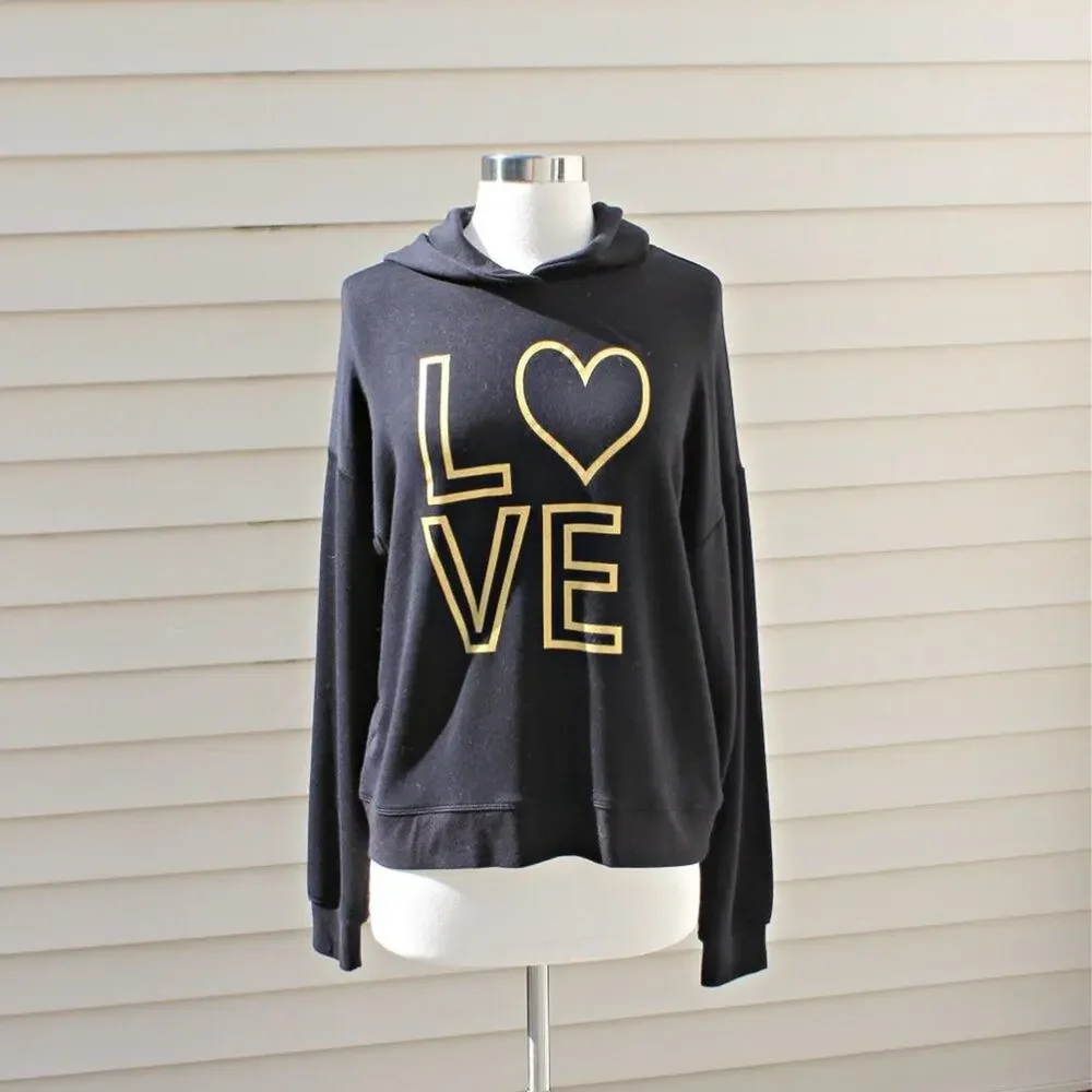 Marled Women's Black Hoodie Sweatshirt Love Graphic Size Medium - Picture 12 of 14